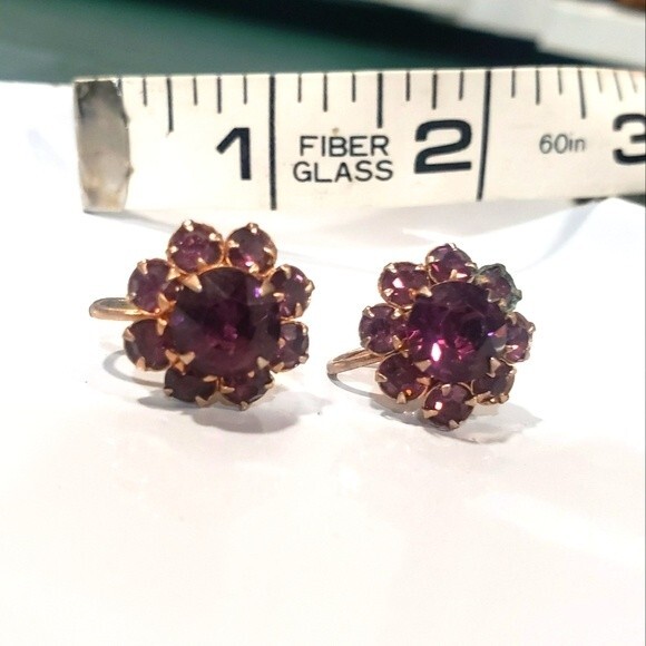 Vintage Screw Back Plum Stone Earrings - Picture 1 of 4